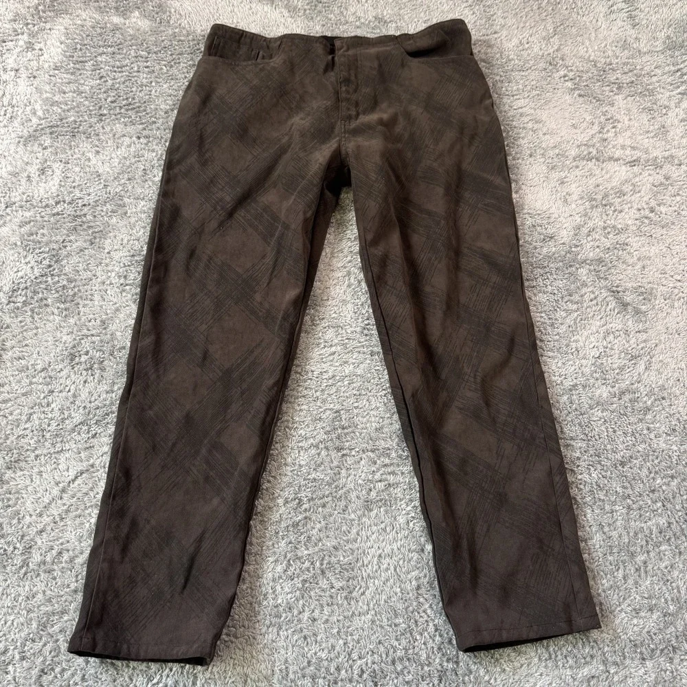 Unbranded Crosshatch Pattern Trousers Size 32 Brown Textured Flat Front Pants